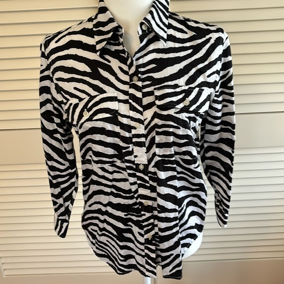 Ralph Lauren safari print roll cuff blouse - Picture 1 of 4